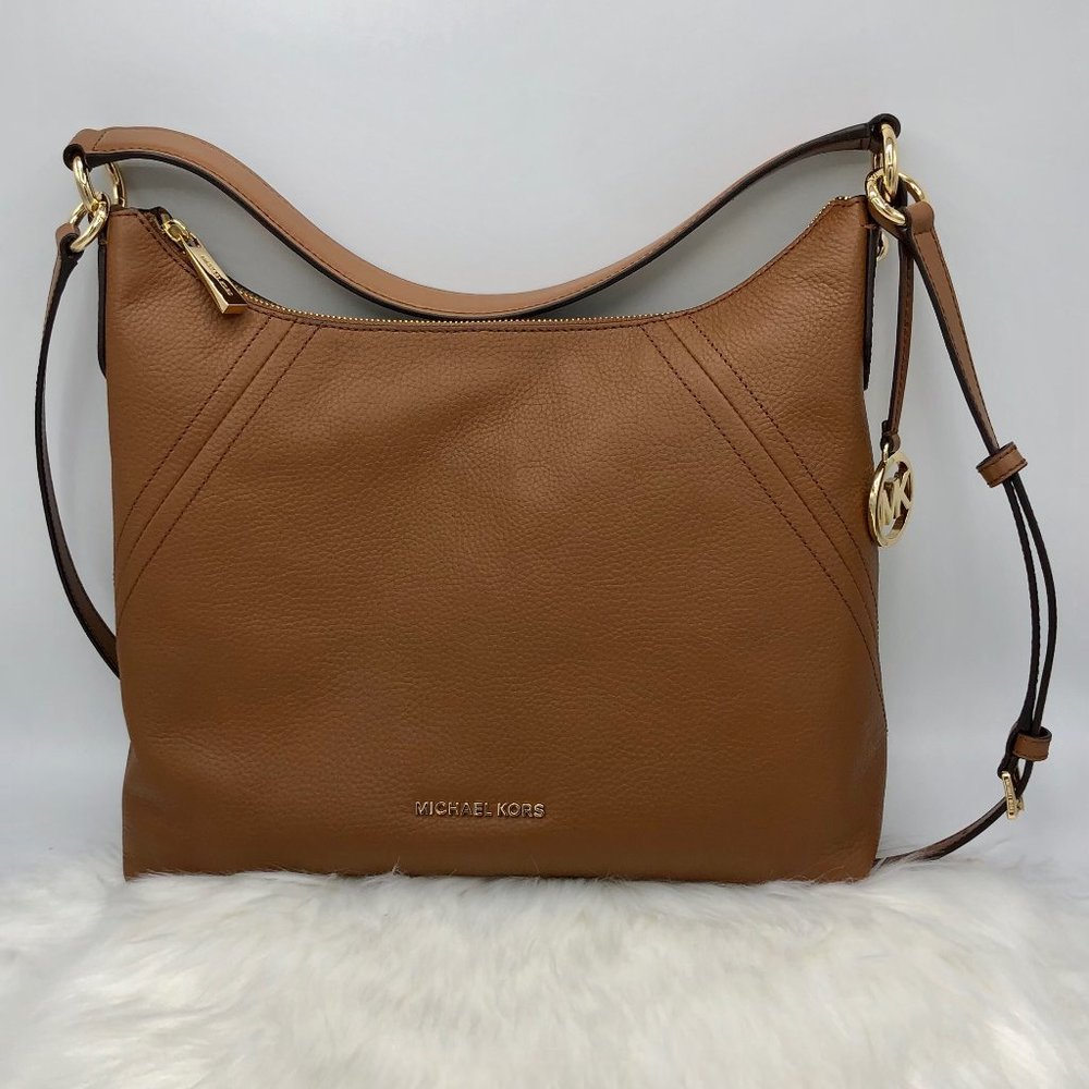 **SOLD** NWT Michael Kors Aria Luggage Brown Leather Shoulder Handbag/Crossbody - Picture 1 of 10